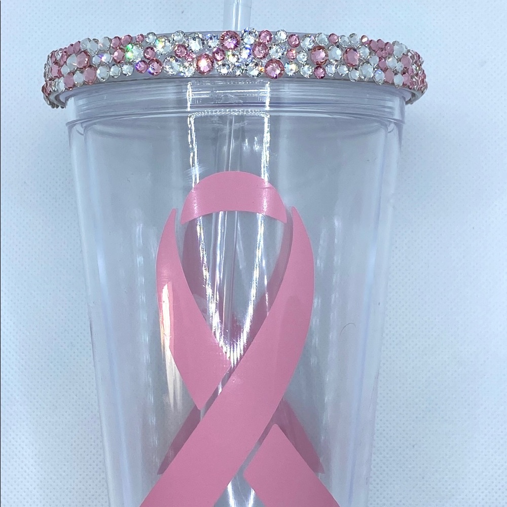 Swarovski Crystal Breast Cancer Tumbler Cold Cup - Picture 4 of 4